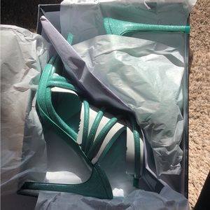 Nine West Lexi 3 teal glitter sandals platform 8.5 new in box